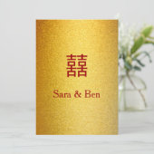 Minimalistische Red Gold Double Happiness Wedding Kaart (Staand voorkant)
