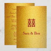 Minimalistische Red Gold Double Happiness Wedding Kaart (Voorkant / Achterkant)