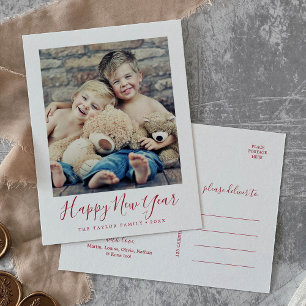 Minimalistische Red Happy Nieuwjaar foto Feestdagenkaart