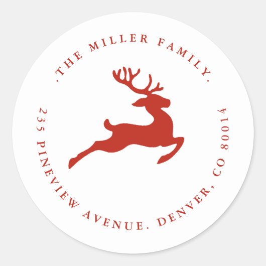 Minimalistische Red Reindeer Holiday Seal / Adres Ronde Sticker (Voorkant)