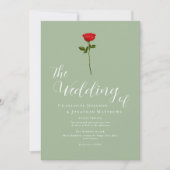 Minimalistische Red Rose Elegant Script Sage Green Kaart (Voorkant)