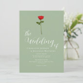 Minimalistische Red Rose Elegant Script Sage Green Kaart (Staand voorkant)