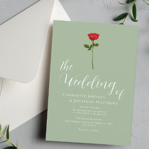 Minimalistische Red Rose Elegant Script Sage Green Kaart