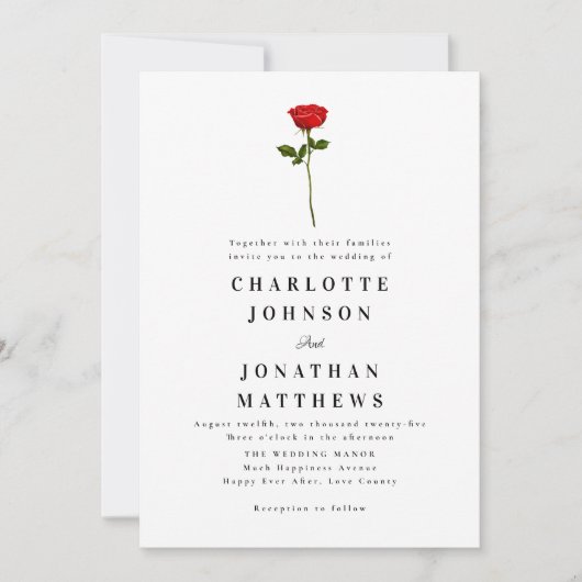 Minimalistische Red Rose Elegante moderne QR-code Kaart (Voorkant)