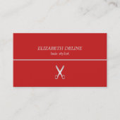 Minimalistische Red Silver Line Scissor Haarstylis Visitekaartje (Voorkant)