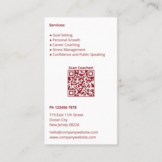 Minimalistische Red White Life Coach Company Visitekaartje (Achterkant)