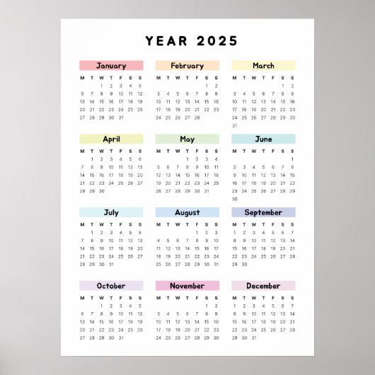 Minimalistische Regenboog 2025 Kalender Poster (Voorkant)