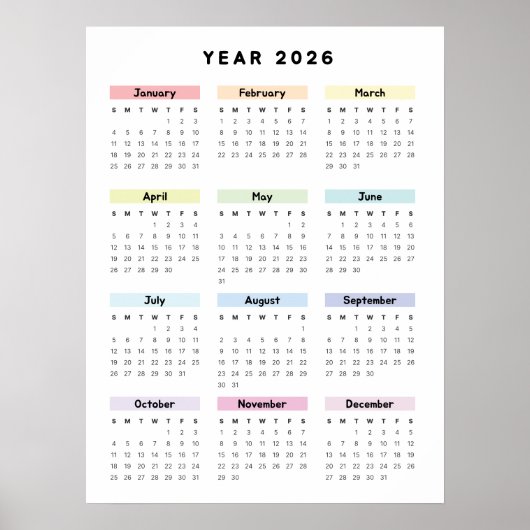 Minimalistische Regenboog 2026 Kalender Poster (Voorkant)