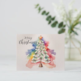 Minimalistische Regenboog Waterverf Kerstboom Feestdagenkaart