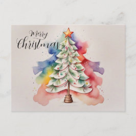 Minimalistische Regenboog Waterverf Kerstboom Feestdagenkaart