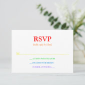 Minimalistische regenboogkleurige lettertype bruil RSVP kaartje (Staand voorkant)