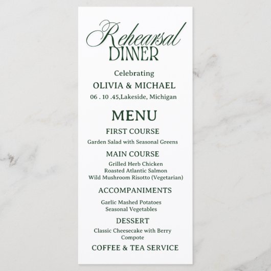Minimalistische Rehearsal Dinner Menu Card (Voorkant)