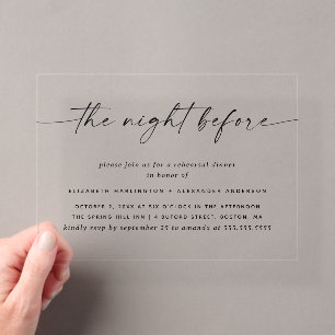 Minimalistische Rehearsal Dinner Modern Transpar Acryl Uitnodigingen