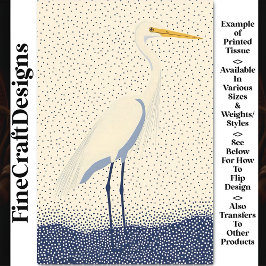 Minimalistische Reiger, Crème & Marineblauwe Stipp Tissuepapier