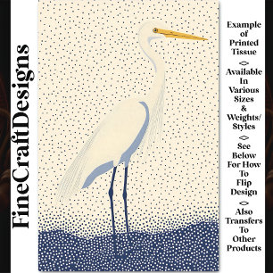 Minimalistische Reiger, Crème & Marineblauwe Stipp Tissuepapier