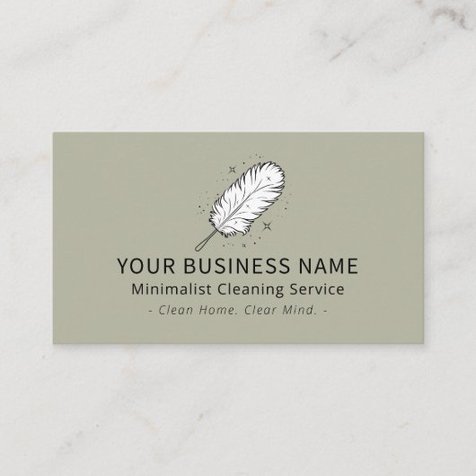 Minimalistische reinigingsservice met schone veren visitekaartje (Voorkant)