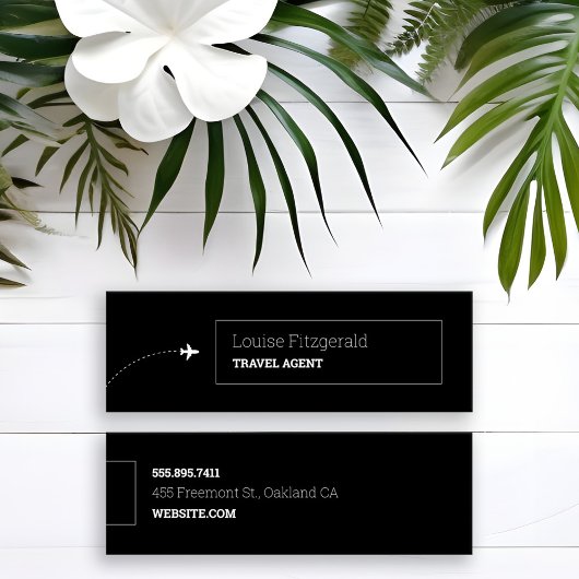 Minimalistische reisagent voor zwart en wit vliegt mini visitekaartje