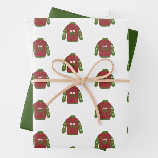 Minimalistische Rendier Rood Groen Wit Kerstmis Inpakpapier Vel (In situ)