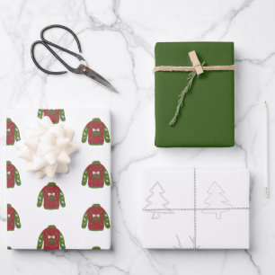 Minimalistische Rendier Rood Groen Wit Kerstmis Inpakpapier Vel