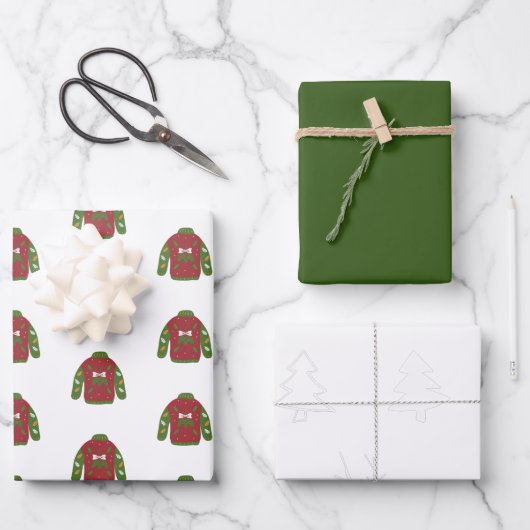 Minimalistische Rendier Rood Groen Wit Kerstmis Inpakpapier Vel (Voorkant)