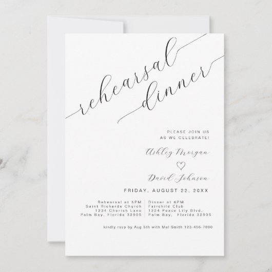 Minimalistische repetitie Dinner Script Style Kaart (Voorkant)