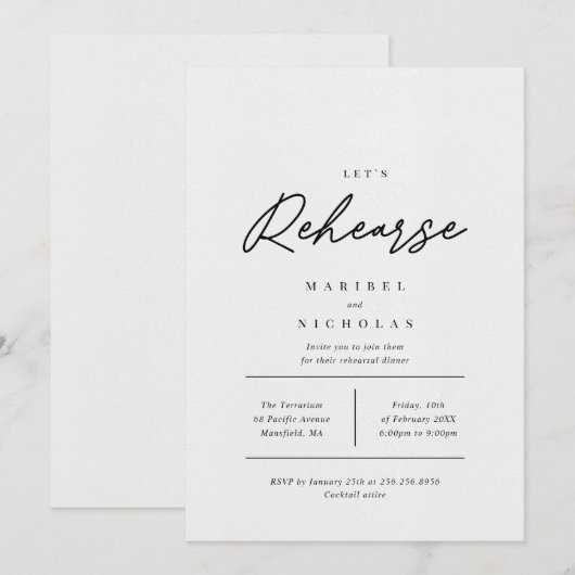 Minimalistische repetitiediner kaart (Voorkant / Achterkant)