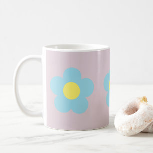 Minimalistische Retro 90s Y2k Pastel Blue Flowers  Koffiemok