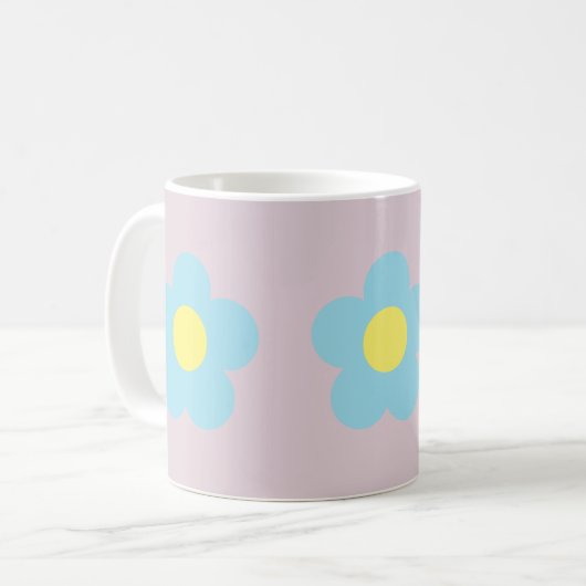 Minimalistische Retro 90s Y2k Pastel Blue Flowers  Koffiemok (Voorkant links)