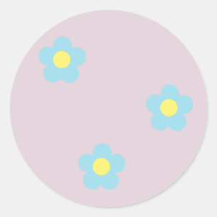 Minimalistische Retro 90s Y2k Pastel Blue Flowers Ronde Sticker