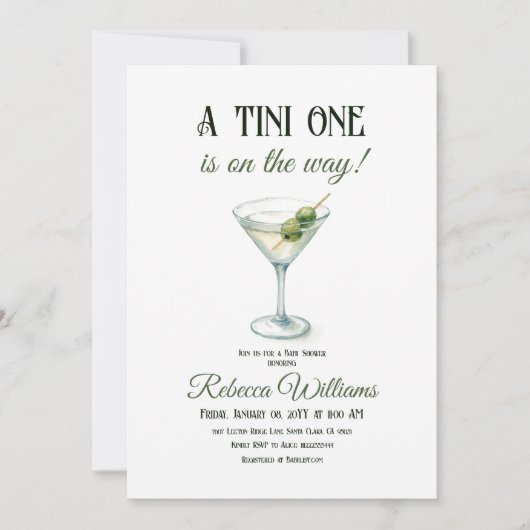 Minimalistische Retro A Tini One Martini Baby show Kaart (Voorkant)