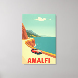 Minimalistische Retro Amalfi Coast Italië Reizen Canvas Afdruk