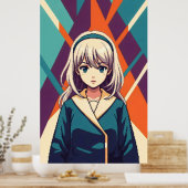 Minimalistische retro anime meisje abstracte geome poster (Keuken)