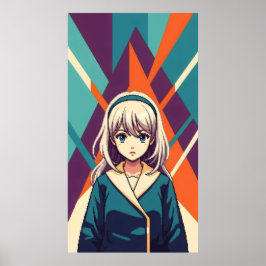 Minimalistische retro anime meisje abstracte geome poster