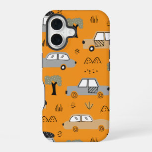 Minimalistische Retro Auto's Naadloos Patroon in N iPhone 16 Hoesje