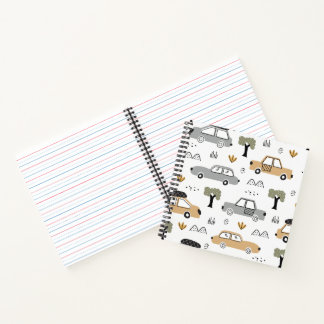 Minimalistische Retro Auto's Naadloos Patroon in N Notitieboek
