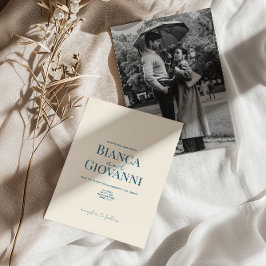 Minimalistische Retro Blauwe Typografie Trouwen Kaart