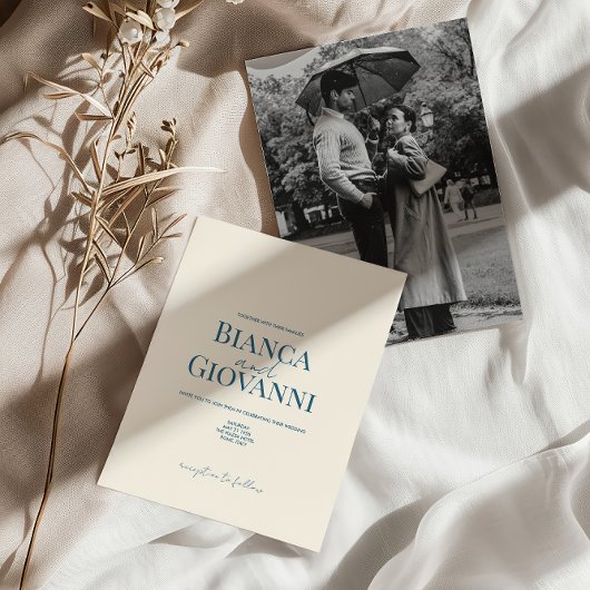 Minimalistische Retro Blauwe Typografie Trouwen Kaart