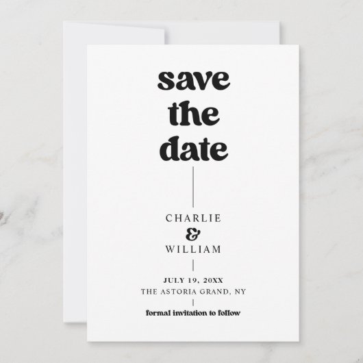 Minimalistische retro bruiloft save the date (Voorkant)