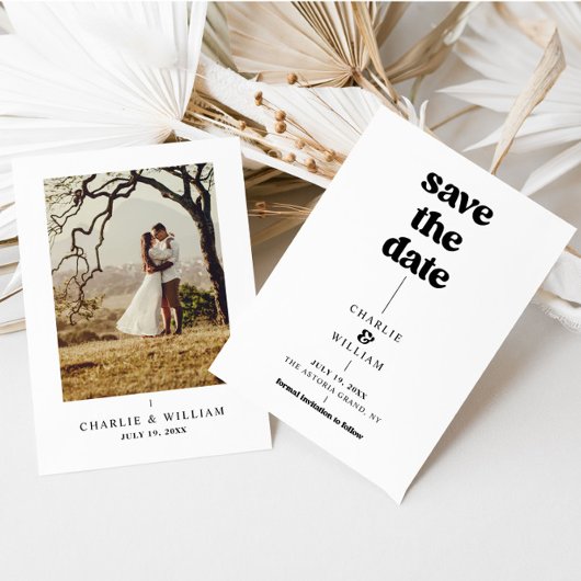Minimalistische retro bruiloft save the date