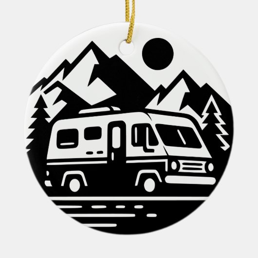 Minimalistische Retro Camper Van Adventure Keramisch Ornament (Voorkant)