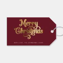Minimalistische Retro Chic Rood Goud Vrolijk Kerst Cadeaulabel