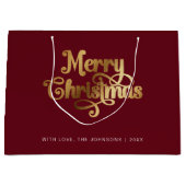 Minimalistische Retro Chic Rood Goud Vrolijk Kerst Groot Cadeauzakje (Voorkant)