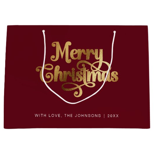 Minimalistische Retro Chic Rood Goud Vrolijk Kerst Groot Cadeauzakje (Voorkant)