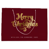 Minimalistische Retro Chic Rood Goud Vrolijk Kerst Groot Cadeauzakje (Achterkant)