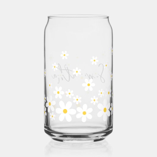 Minimalistische Retro Daisies naam Blikvorm Glas (Achterkant)