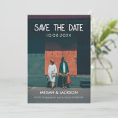 Minimalistische retro foto bruiloft save the date (Staand voorkant)