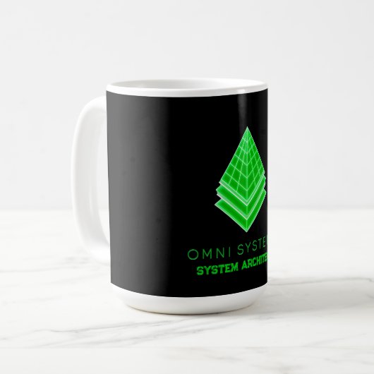 Minimalistische Retro-Futurisme Omni Systems Tech Koffiemok (Voorkant links)