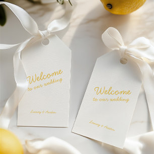 Minimalistische Retro Geel Bruiloftsgeschenk Label Cadeaulabel