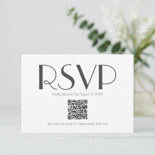 Minimalistische Retro geïnspireerde QR Code RSVP-k Bedankkaart (Staand voorkant)