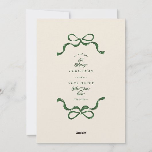 Minimalistische retro groene bogen foto feestdagenkaart (Achterkant)